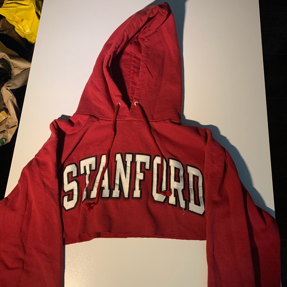 Stanford raw hem cropped red hoodie